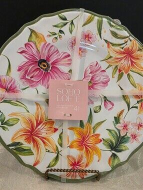 Soho Loft Vibrant Tropical Motif Set of 4 Melamine 11" Dinner Plates New